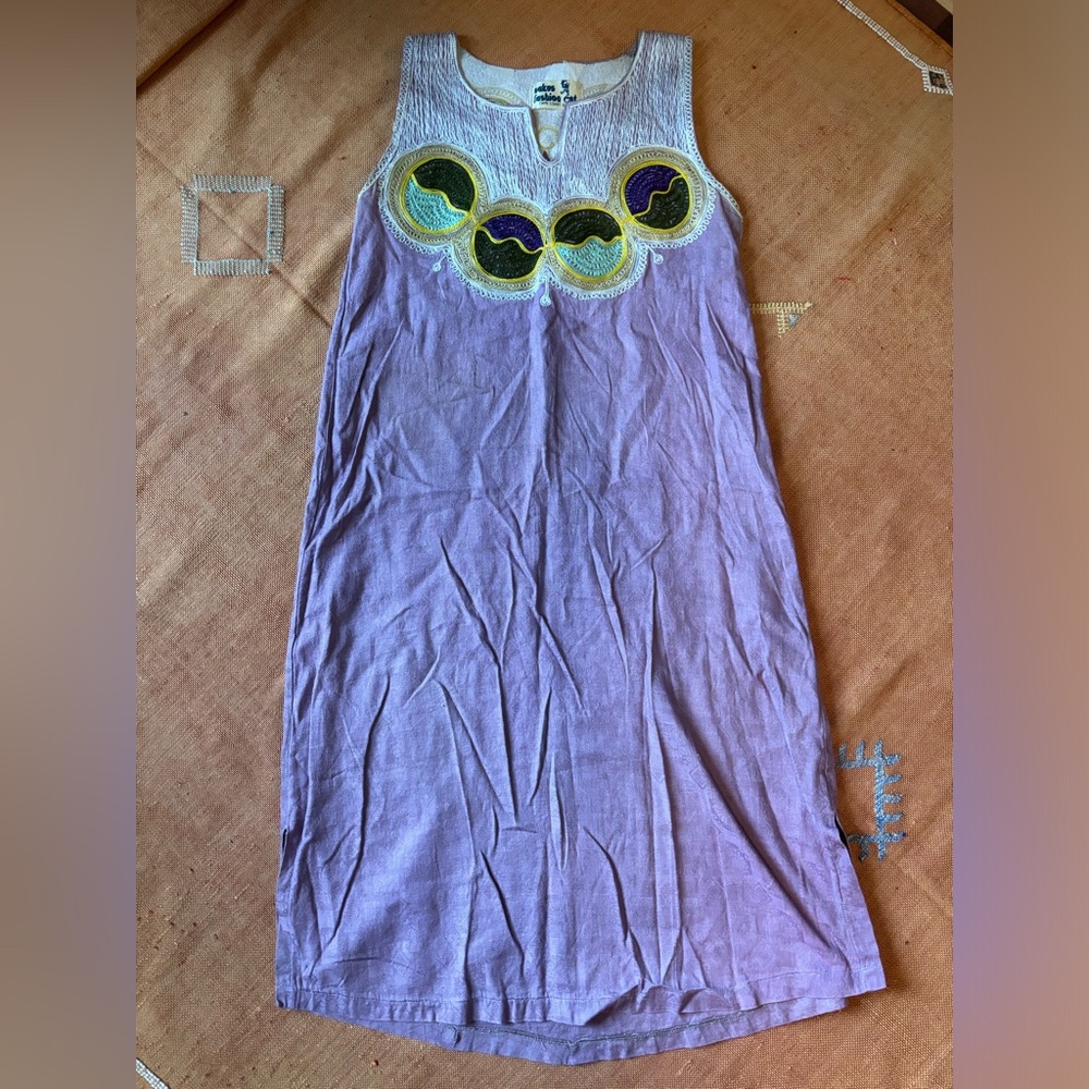Handmade lilac embroidered African dress
